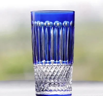 12.3 oz Dark Blue Crystal Glass Handcrafted Bohemian Highball Tumbler 350ml Engraved Cocktail Drinkware for Restaurant &Home Use