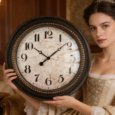 Matte Black Round Wall Clock 18 Inch Gothic Classic Quiet Battery Operated Quartz Golden Carved Frame Big Horloge for Office