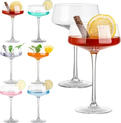 2025 Crystal Clear Cocktail Glasses Creative Martini Margarita Cup Custom Flat Cut Bar Coupe Cocktail Glass