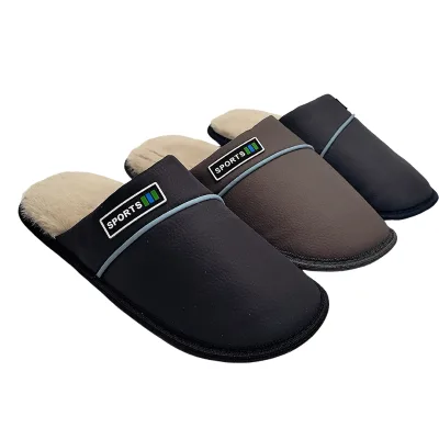 Men's Closed Toe Waterproof Soft Warm Indoor Non-slip Home Autumn Winter Slide Design Couples Bedroom Slippers