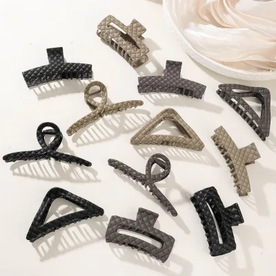 Wholesale Metal Frosted Hair Claw With Various Shapes and Checkered Hair Claw for Women'S Daily Hair Claw