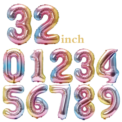 32in Number Balloon Multi Color Inflatable Party Balloon Helium Balloons for Festival Balloons Party Decorations