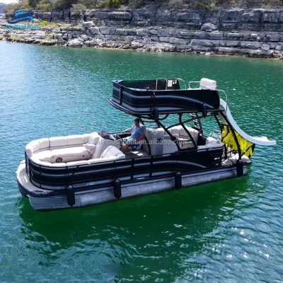 27ft Allhouse Sydney Double-Deck Aluminum Pontoon Sport Entertainment Custom Logo Upper Harbour View & Lower Fish Fry Kitchen