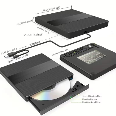 USB 3.0 USB C External CD/DVD RW Drive Read Burner Portable DVD Player Optical Drives for Laptop PC Windows 11 10 Linux OS Mac