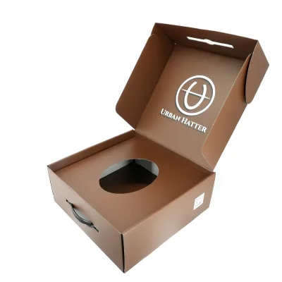 High Quality Eco Friendly Corrugated Hat Shipping Box with Handle for Fashion Brands