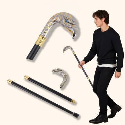 GAOBO Silver Gold Condor-Headed Handle Aluminum Cane Detachable Gothic Decorative Design Halloween Role-Playing Prop