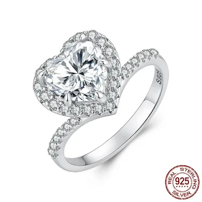 Original Sparkling 2-Carat Heart-Shaped Moissanite Ring, Romantic and Dazzling S925 Sterling Silver Ring