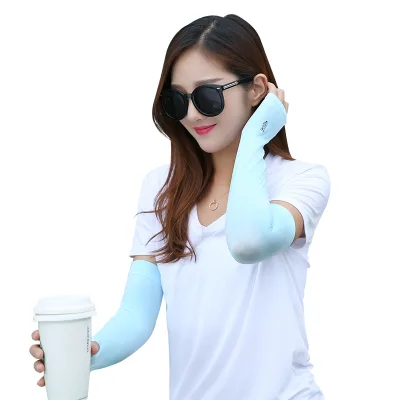 Slimming Plain Black Driving Uv protection Ice Silk Cooling Arm Sleeves