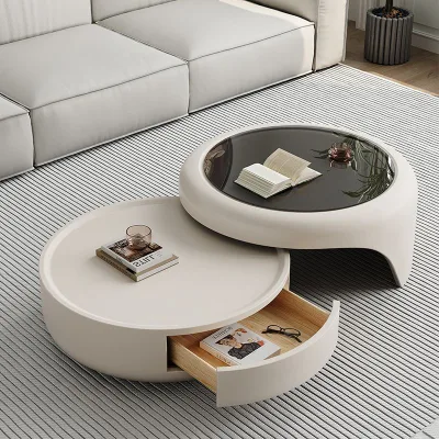 Solid Wood Coffee Table | Elegant Design | E1 Grade Environmental Protection | Retractable & Storage-enabled | Premium Round