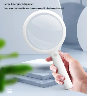 New OEM Adjustable Brightness LED Handheld Magnifying Glass 3X-6X Magnification USB Charging Cable Touch Switch White Model 8036