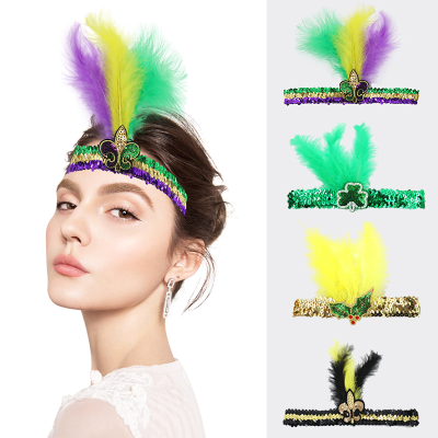 New Orleans Mardi Gras Sequins Glitter Feather Headband Women Girl Masquerade Mardi Gras Party Hair Accessories
