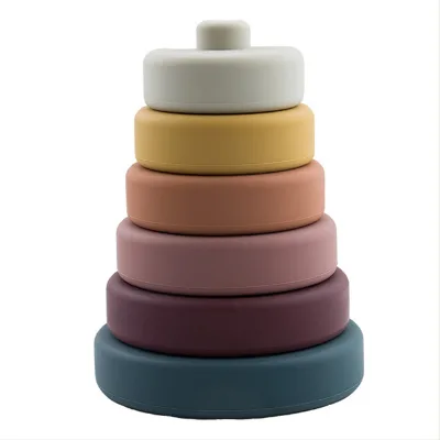Wholesale Custom Silicone Stacking Toy Rainbow Building Blocks Toys for Baby Infant Silicone Educational Teething Toys