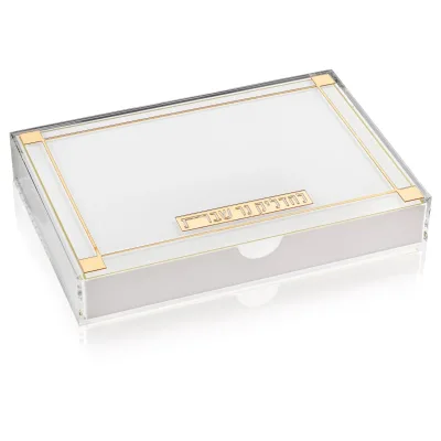 Custom Gold Trim White Acrylic Chanukah Candle Tray With Divided Drawer | Lucite Jewish Hanukkah Accessory Storage Platter
