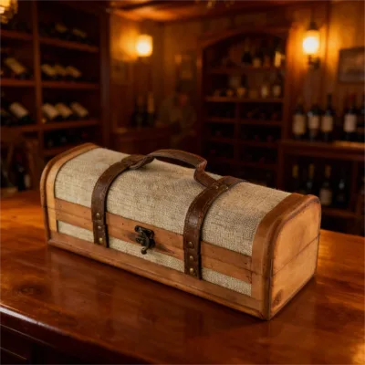 Portable Carrier With A Comfortable Wooden Handle wooden wine box