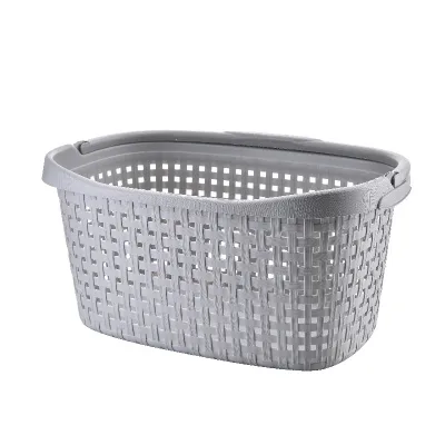 Breathable Hollow Rectangle Laundry Hamper with Long Handles Portable Plastic Clothes Hamper for Living Room