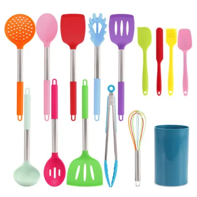 Silicone Kitchen Utensils Sets 15 Piece Non Stick Cooking Set with Stainless Steel Handle