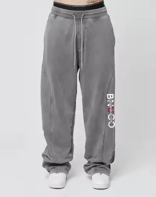 Men's Acid Wash Distressed Heavyweight Cotton Sweatpants Elastic Waist Baggy Straight Pants Customizable