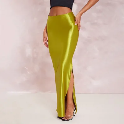 Y0154  Summer Hanging Satin Mid Length High Waisted and Hip Hugging Skirt