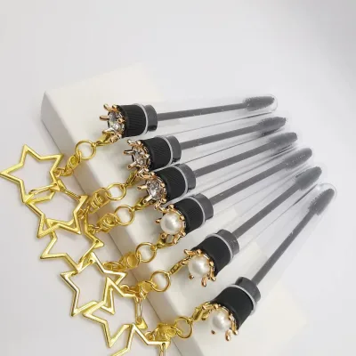 Crown Pearl Private logo Mini Eye Lash Eyelash Spoolies Cleaning Brush in Tube Keyring Mascara Eyelash Extension Brush Keychain