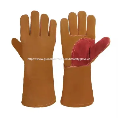 Long Cowhide Welding Gloves Heat-Resistant Leather Gloves Durable Split Leather Gloves for Industrial Work and Protection
