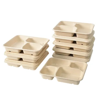 Hot Sale Customized Bagasse Lunch Box Takeout Clamshell Lunch Box Bowl Plate Degradable Environmental Disposable Pulp Tableware