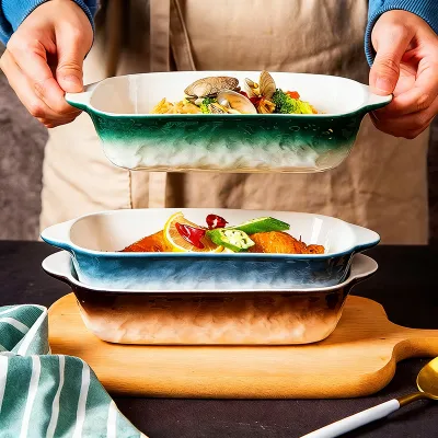 2026 New Multiple Gradient Color Baking Pan Bulk Nordic Ceramic Rectangular Baking Dish