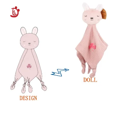 Factory Custom Baby Cartoon Animal Soft Comforter Sleep Soothing Security Blanket Pink Rabbit Towel 1-24 Months