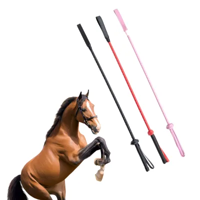 Equestrian 70cm Leather Horse Training Whip Black Red Pink Horse Riding Whip