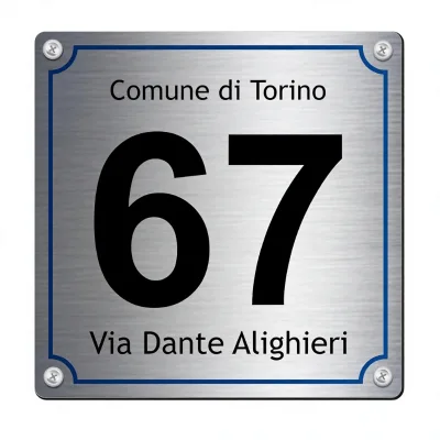 Personalised Custom Street Number Sign Majolica Style Model Made Reinforced Stamped Aluminum (Square Silver/Gold)