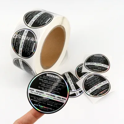 Wholesale Waterproof Personalized Logo Holographic Candle Warning Sticker Safety Warning Labels Customized Print