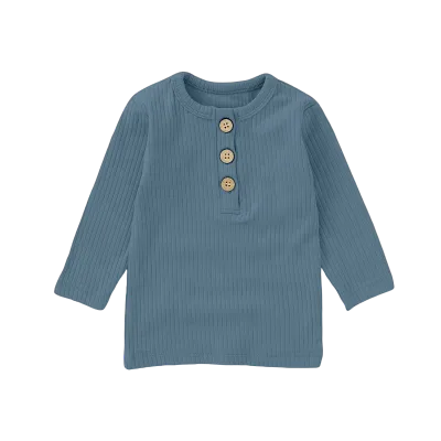 CPSIA Pass Baby Kids Ribbed Long Sleeve Henley Tee Shirts