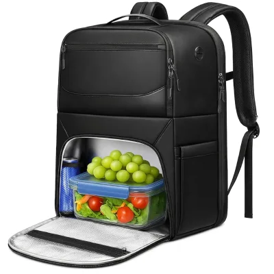 Wholesale Men's PU-coated Work Backpack with 17 Inch Laptop Compartment Insulated Cooler for Office