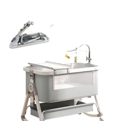 Baby Crib Movable Newborn Splicing Large Bed Multi-Functional Portable Foldable Baby Bed Cradle Stainless Steel
