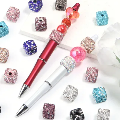 JC 5 Pieces/bag Shiny Clay and Rhinestone Beads for Bracelets and Hair Tie Wholesale square Beads for Pens