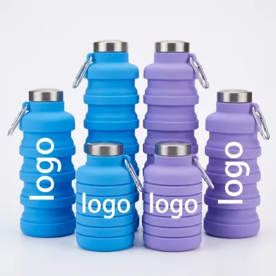 Portable Foldable Silicone Sports Water Bottle 500ml Reusable Leak Proof BPA Free Dishwasher Safe Travel Drink Bottle Carabiner