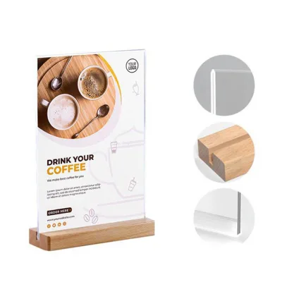 A4 A5 A6 Wood Acrylic Menu Stand Solid Triangle Base Wooden Menu Stand Menu Holder Stand Wood