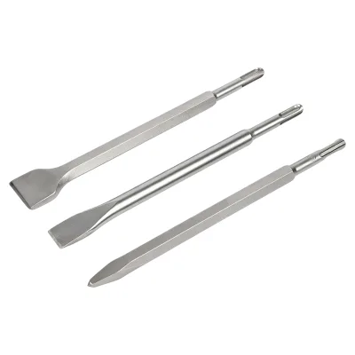 Rotary Hammer Chisel Set 3 Pcs SDS Plus Shank for Demolition & Remodeling on Concrete Brick Tile - Heat Treated Alloy Steel