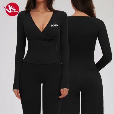 Fitness Activewear Women Long Sleeve Workout Top with Custom V Neck Design in Moisture Wicking Fabric New Arrivals for Yoga Top