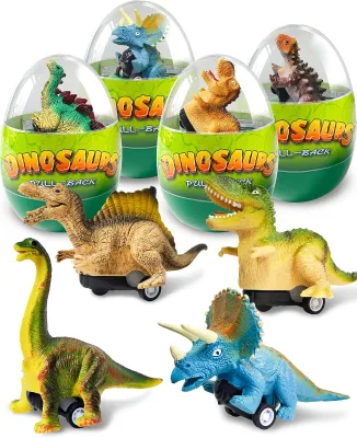 4 Inch Jumbo Dinosaur Eggs with Dinosaur Pull Back Car 12pcs Dinos Vehicles Toys for Kids