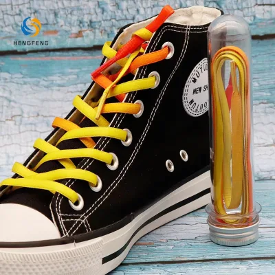 Custom 7mm Polyester Oval Shoelaces Heat Transfer Sublimation Print Red Yellow Gradient Color