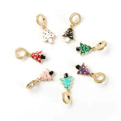 Wholesale Micro Pave CZ Colorful Enamel Christmas Trees Pendant for DIY Jewelry Bracelet