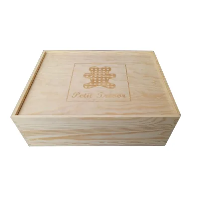 Classic Polished Wooden Durable Toy Storage Box with Slide Lid Rectangle Souvenir Packing Box Christmas