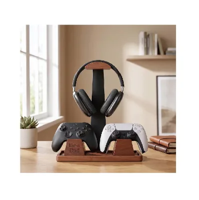Personalized Wood Gaming Headset Controller Stand, Custom Engraving Holder