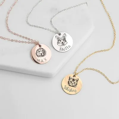 Personalized Pet Portrait Necklace Custom Jewelry Gift for Dog Cat