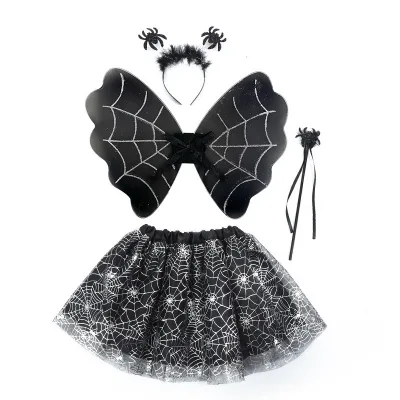 Children Girl Spider Web Tutu Cobweb Skirt Witch Wizard Hat Suit Party Outfits up Costume Cosplay Halloween for Women Adult