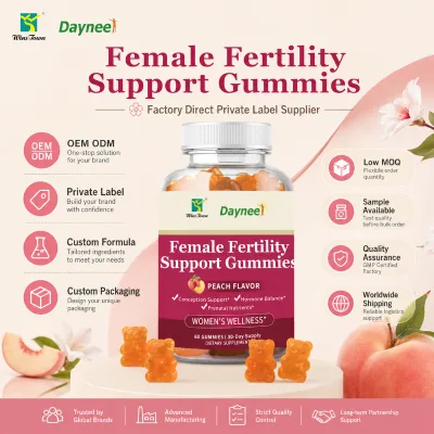Female Fertility Support Gummies Peach Flavor Bear Shape Private Label OEM ODM Factory Wholesale Women Wellness Supplement