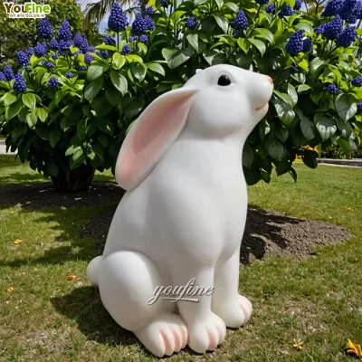 Carved Garden Outdoor White Stone Rabbit Animal Marble Statue