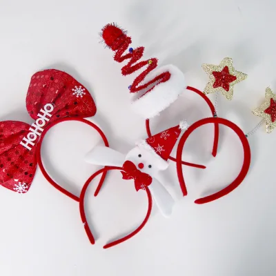 2024 Christmas Hair Bands for Women Party Supplies Plastic & Nonwoven 12x18cm Tree & Pentagram Headband Ornaments