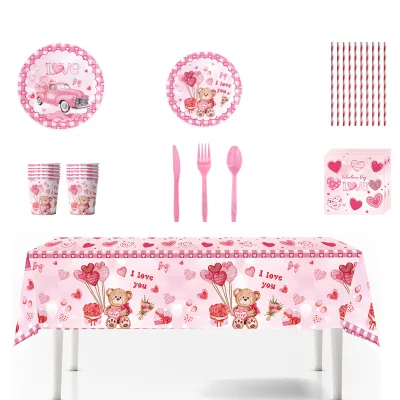 Valentine's Day Themed New Products Holiday Party Supplies Romantic Atmosphere Party Paper Cups Paper Plates
