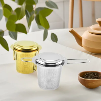 Tea Maker 304 Stainless Steel Tea Strainer Double-Handle Folding Tea Separator Leaf Filter Teapot Small-Hole Inner Liner Filter